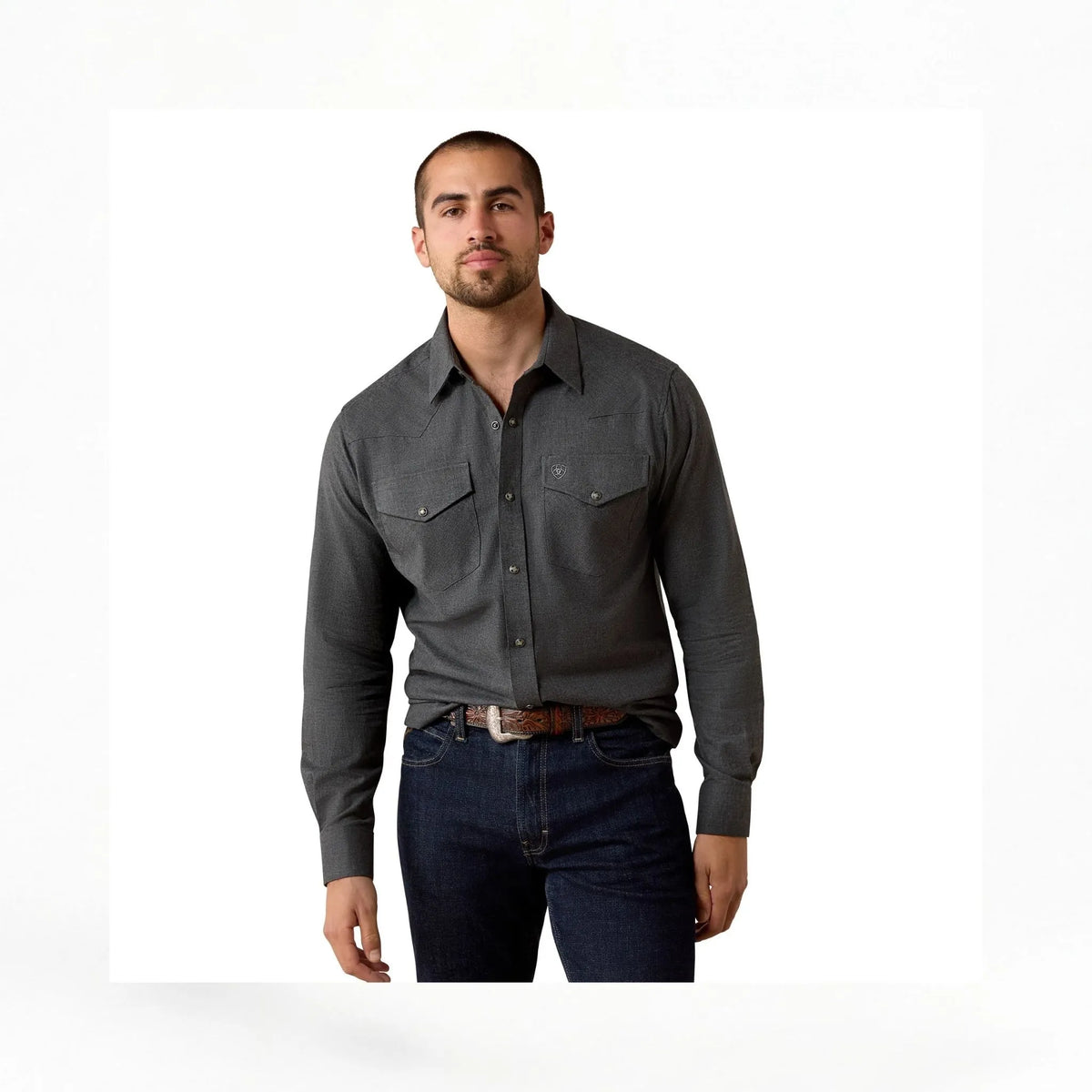 Ariat Mens Solid Twill Fitted Shirt Charcoal Heather