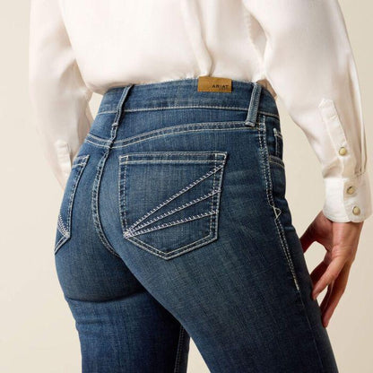 Ariat Aisha wide leg trouser jean in dark wash, back flat lay view.