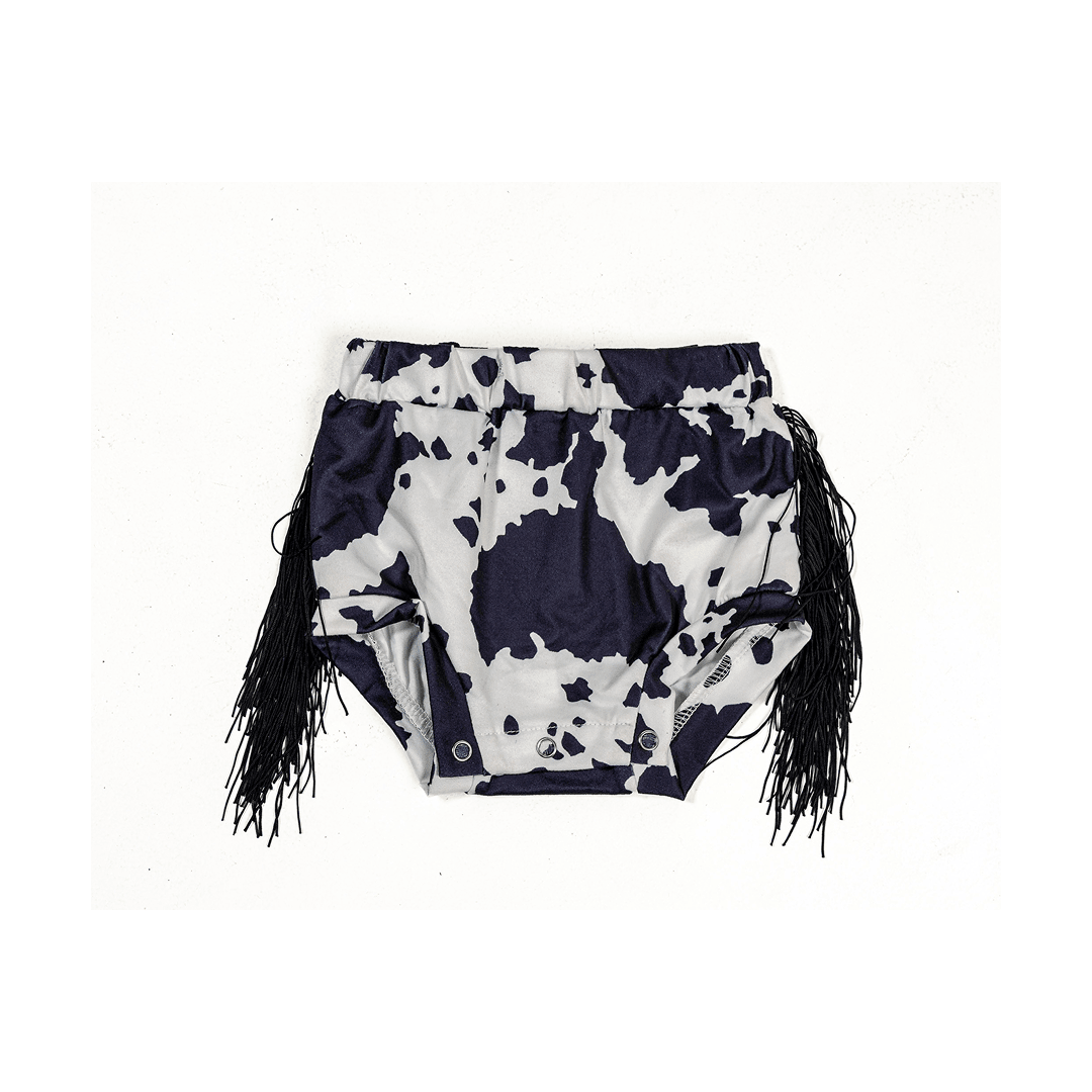 Shea Baby Cowprint Bummers With Fringe - Shea Baby