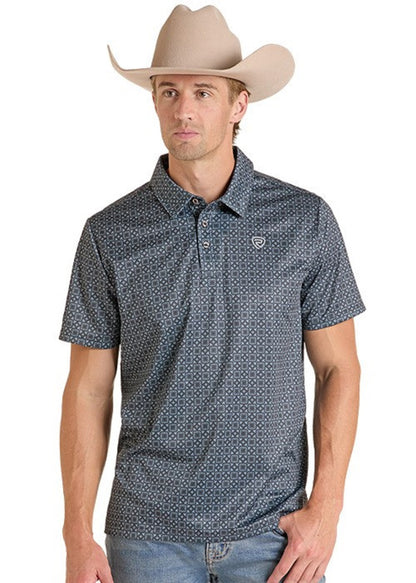 ROCK & ROLL BLACK MEDALLION PRINT - MENS POLO