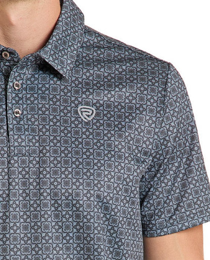 ROCK & ROLL BLACK MEDALLION PRINT - MENS POLO