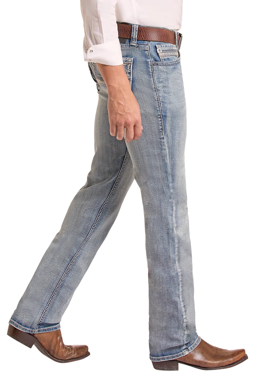 Rock& Roll Men's Slim Fit Straight Stitch Pocket Straight Leg Jeans