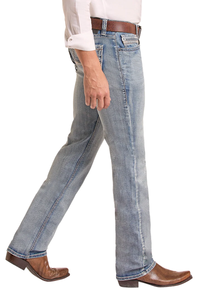 Rock& Roll Men's Slim Fit Straight Stitch Pocket Straight Leg Jeans