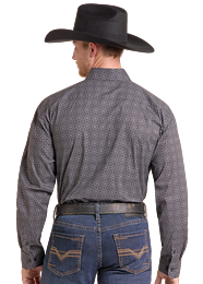 Rock&Roll Men's Long Sleeve Shirt Medallion Printed In Charcoal