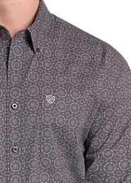 Rock&Roll Men's Long Sleeve Shirt Medallion Printed In Charcoal