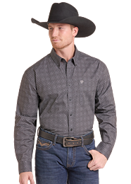 Rock&Roll Men's Long Sleeve Shirt Medallion Printed In Charcoal