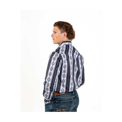 Rock & Roll Denim Men's Black And White Aztec Print Snap Long Sleeve Western Shirt