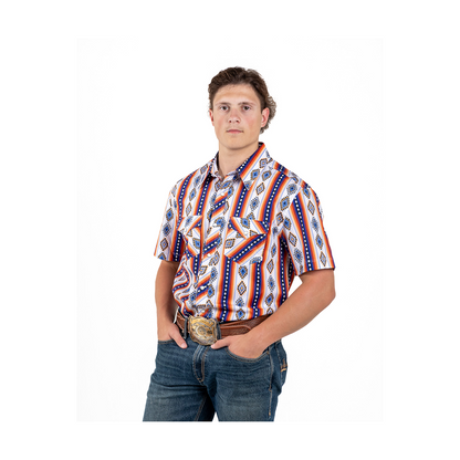 Rock&Roll Men's Aztec Printed Short Sleeve Snap Western Shirt