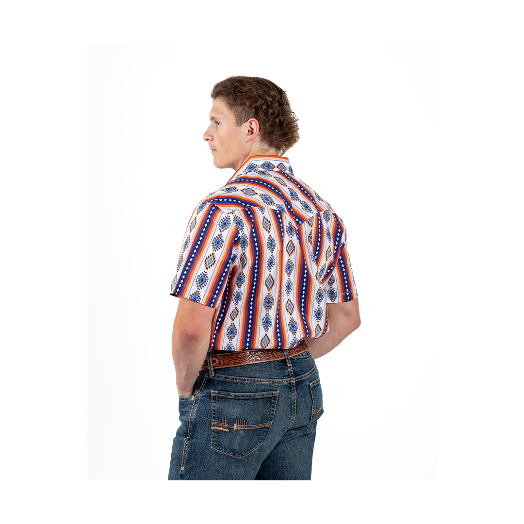 Rock&Roll Men's Aztec Printed Short Sleeve Snap Western Shirt