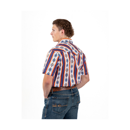 Rock&Roll Men's Aztec Printed Short Sleeve Snap Western Shirt