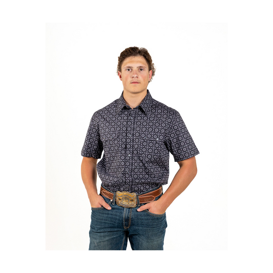 Rock&Roll Denim Men's Black Medallion Short Sleeve Snap Western Shirt