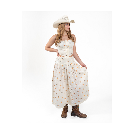 Rock & Roll Women's Cream Floral Midi Skirt