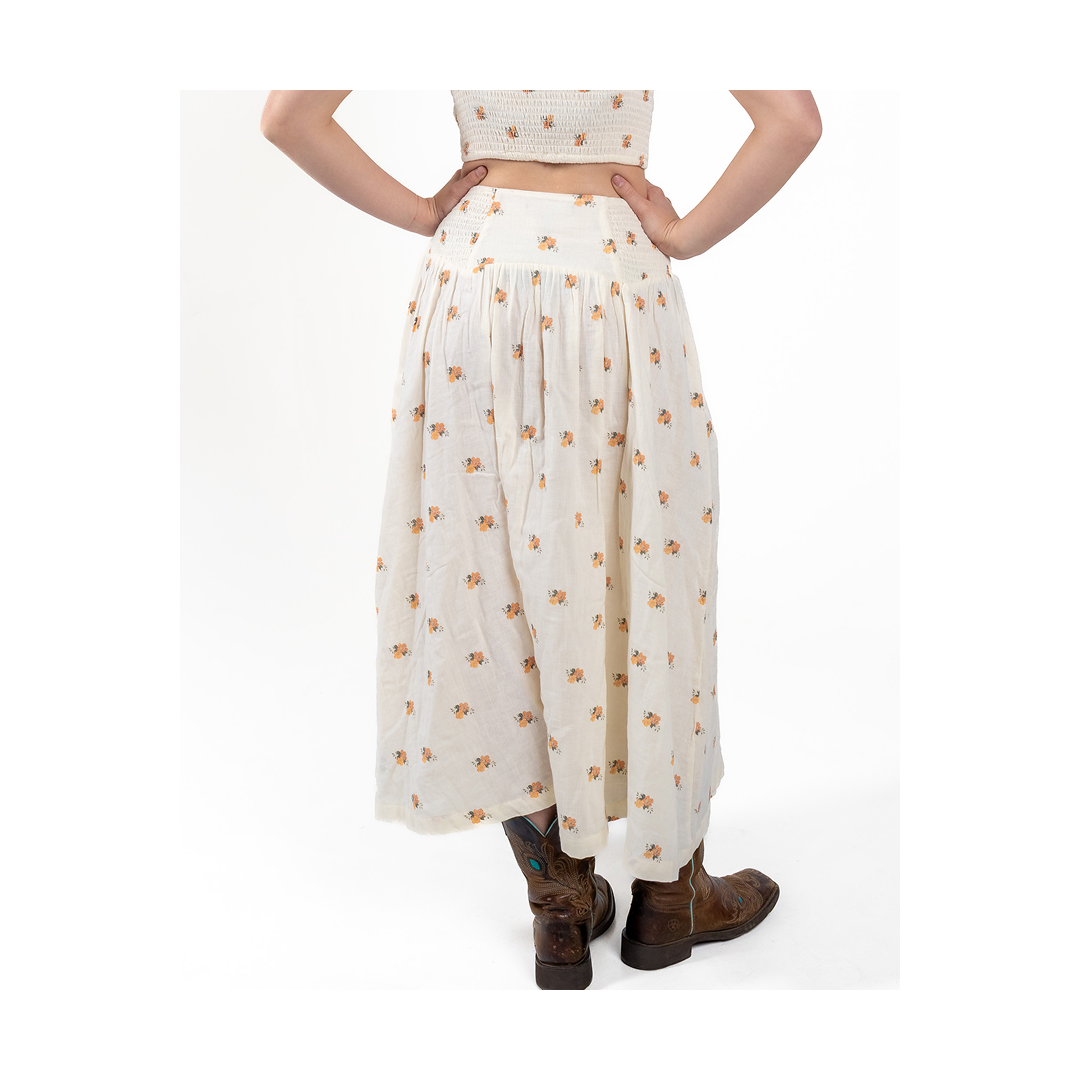 Rock & Roll Women's Cream Floral Midi Skirt