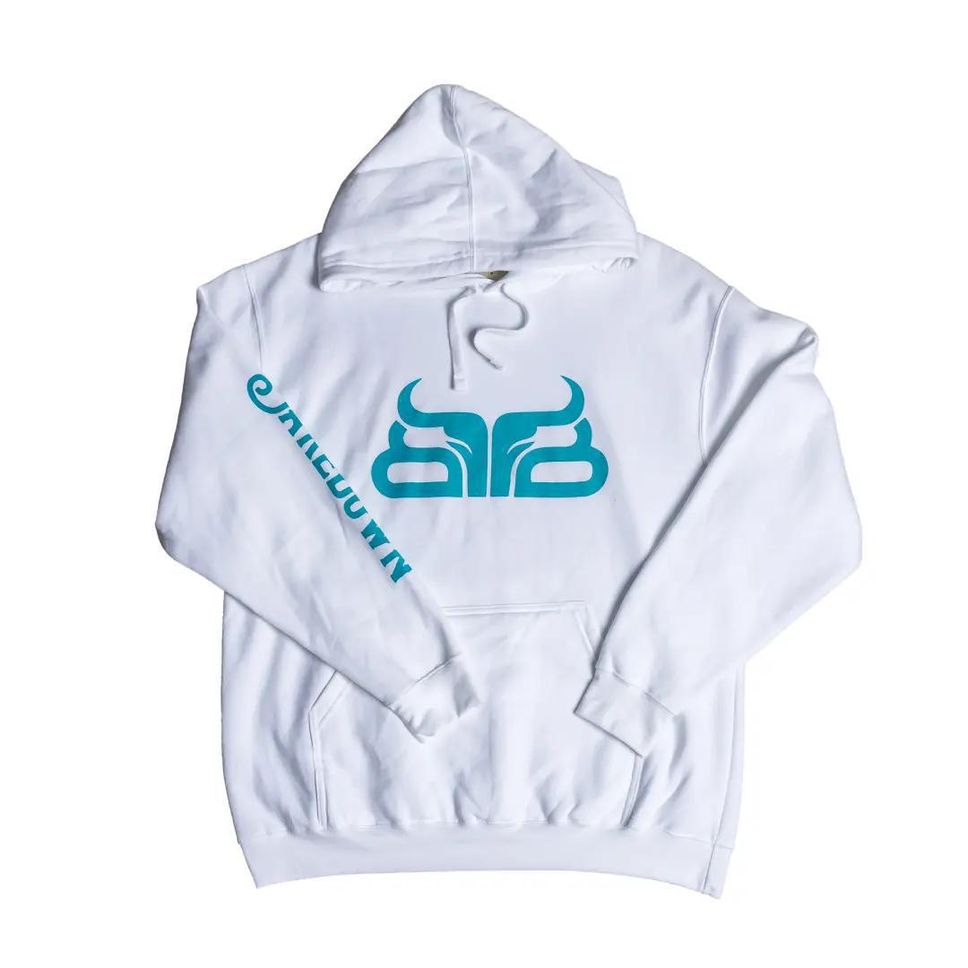 Baredown Brand Unisex Hoodie White/Teal Cow Poke