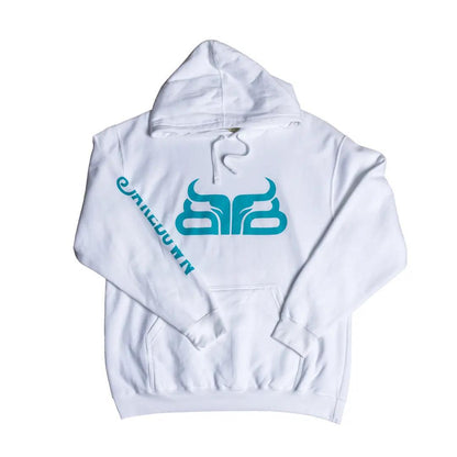 Baredown Brand Unisex Hoodie White/Teal Cow Poke