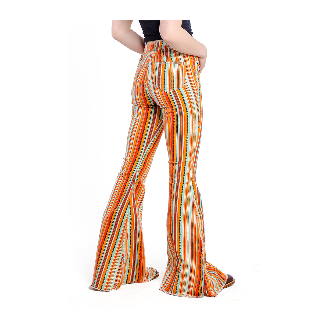 Rock & Roll Women’s Pants Multi Stripe High Rise Bell Bottoms