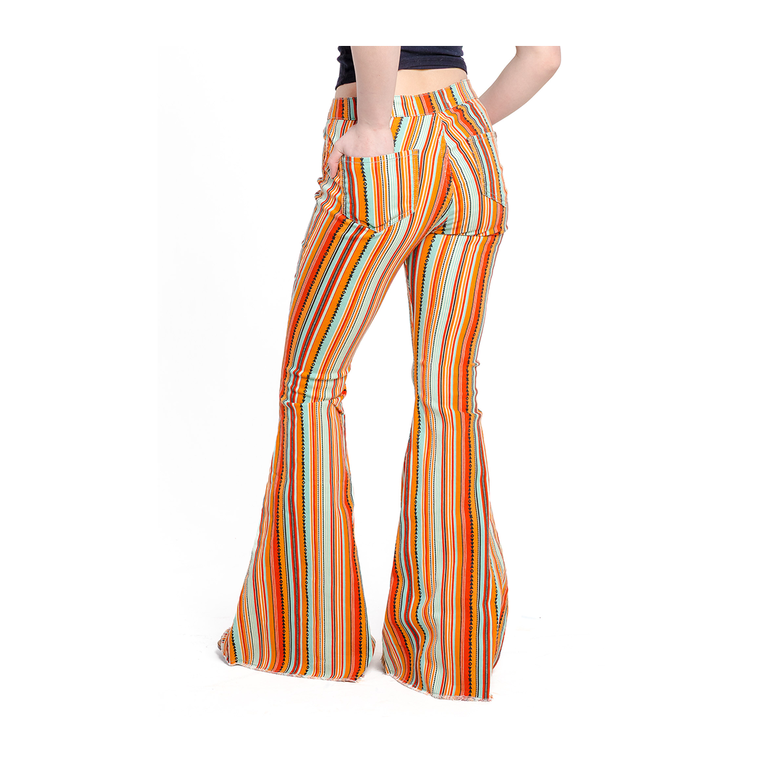 Rock & Roll Women’s Pants Multi Stripe High Rise Bell Bottoms