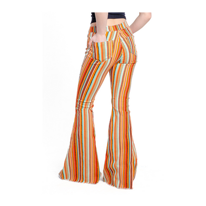 Rock & Roll Women’s Pants Multi Stripe High Rise Bell Bottoms