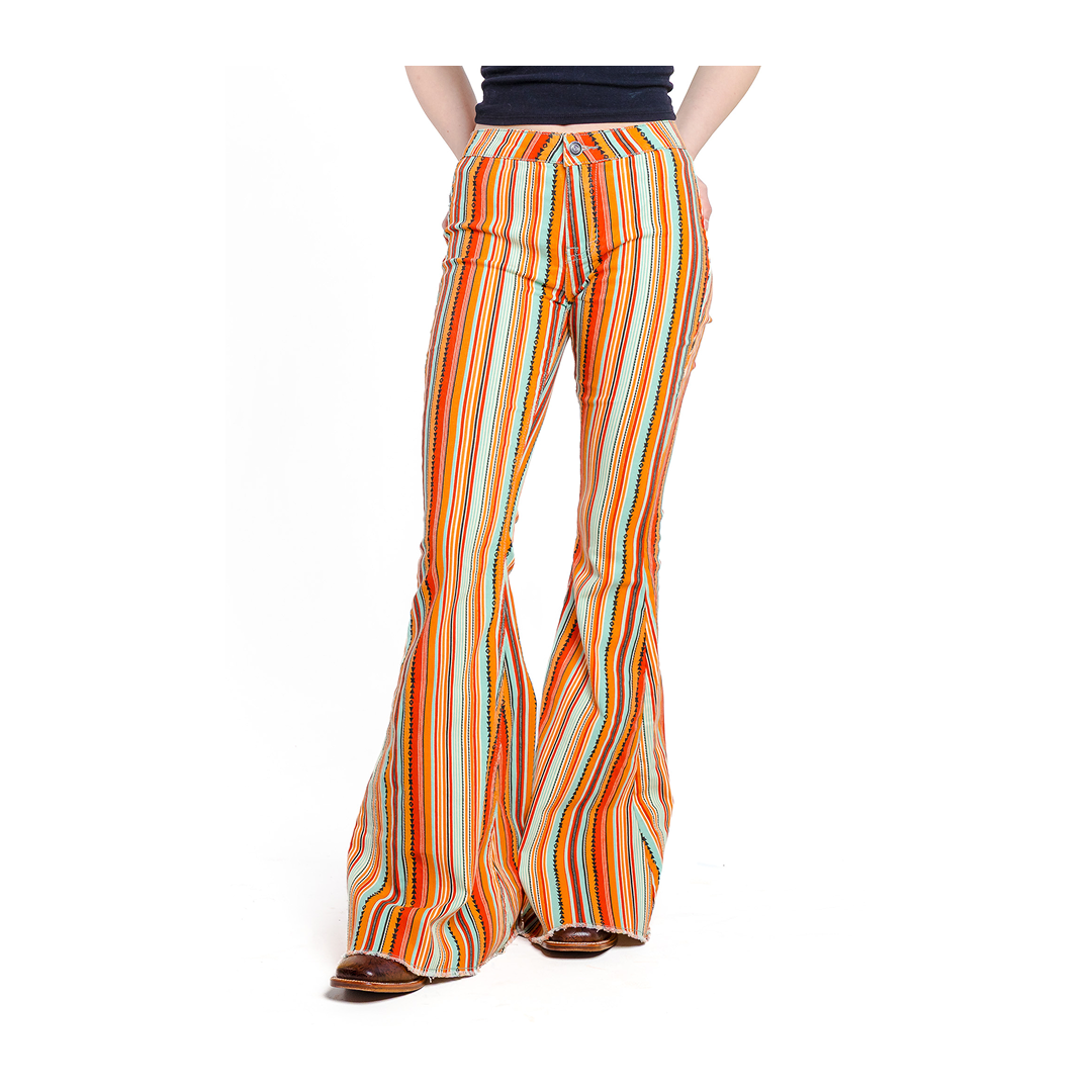 Rock & Roll Women’s Pants Multi Stripe High Rise Bell Bottoms