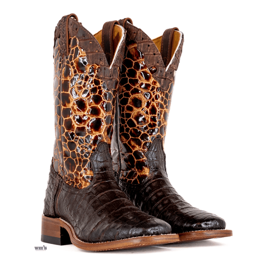 Boulet Women's Cowgirl Boots 11" Exotic Caiman Faux Sea Turtle Wide Square Toe 0519