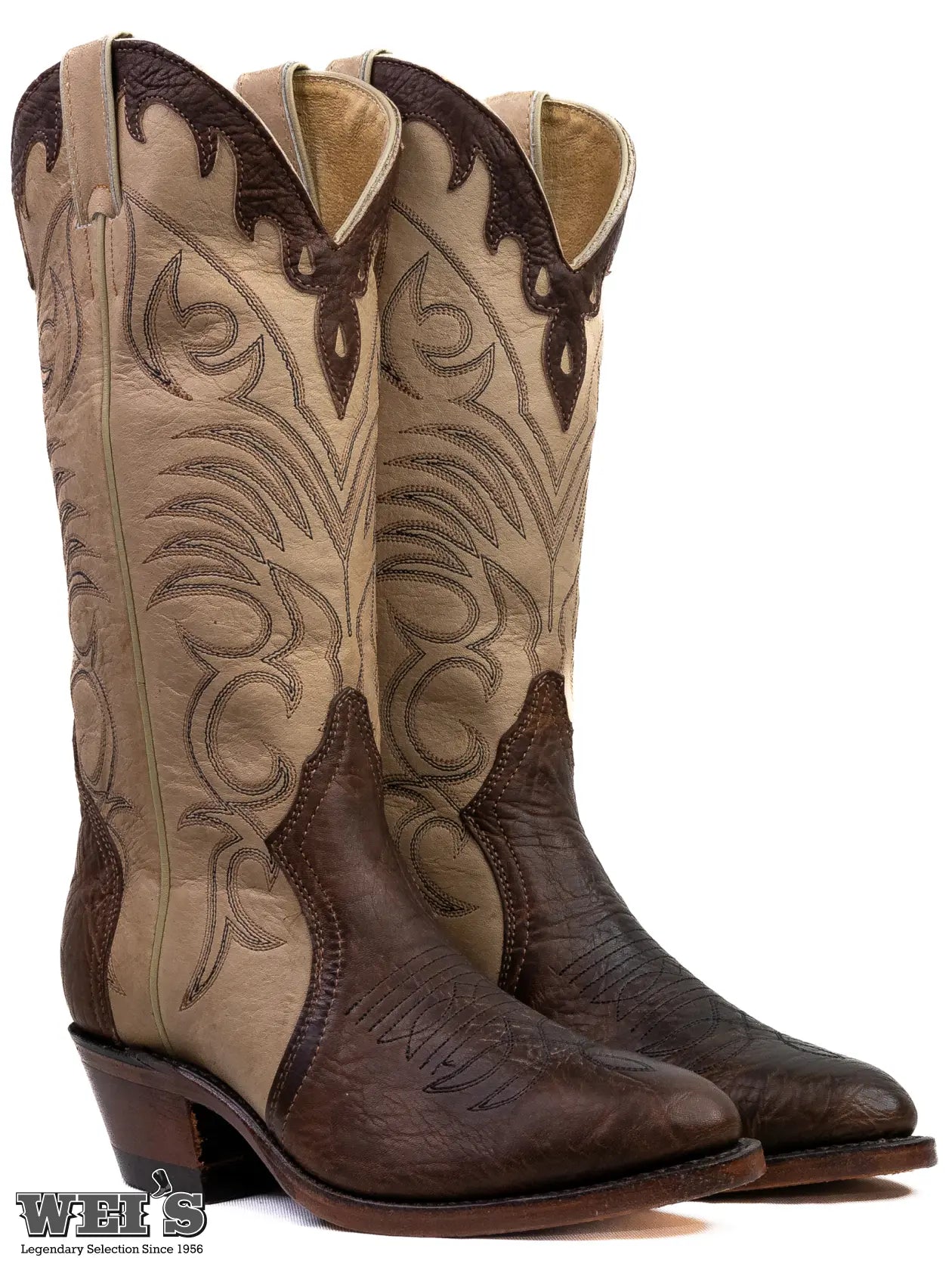 Boulet Women's Cowgirl Boots 11" Tri-Colour Cowhide Cowboy Heel R Toe 4568 - Boulet