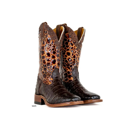Boulet Women's Cowgirl Boots 11" Exotic Caiman Faux Sea Turtle Wide Square Toe