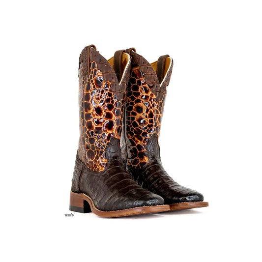Boulet Women's Cowgirl Boots 11" Exotic Caiman Faux Sea Turtle Wide Square Toe
