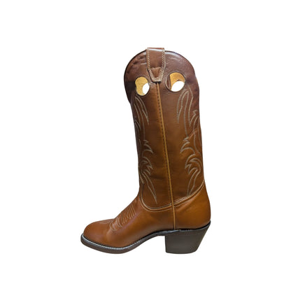 Boulet Womens Brown Cowgirl Boots Embroidery Stitched Western Boots - Clearance