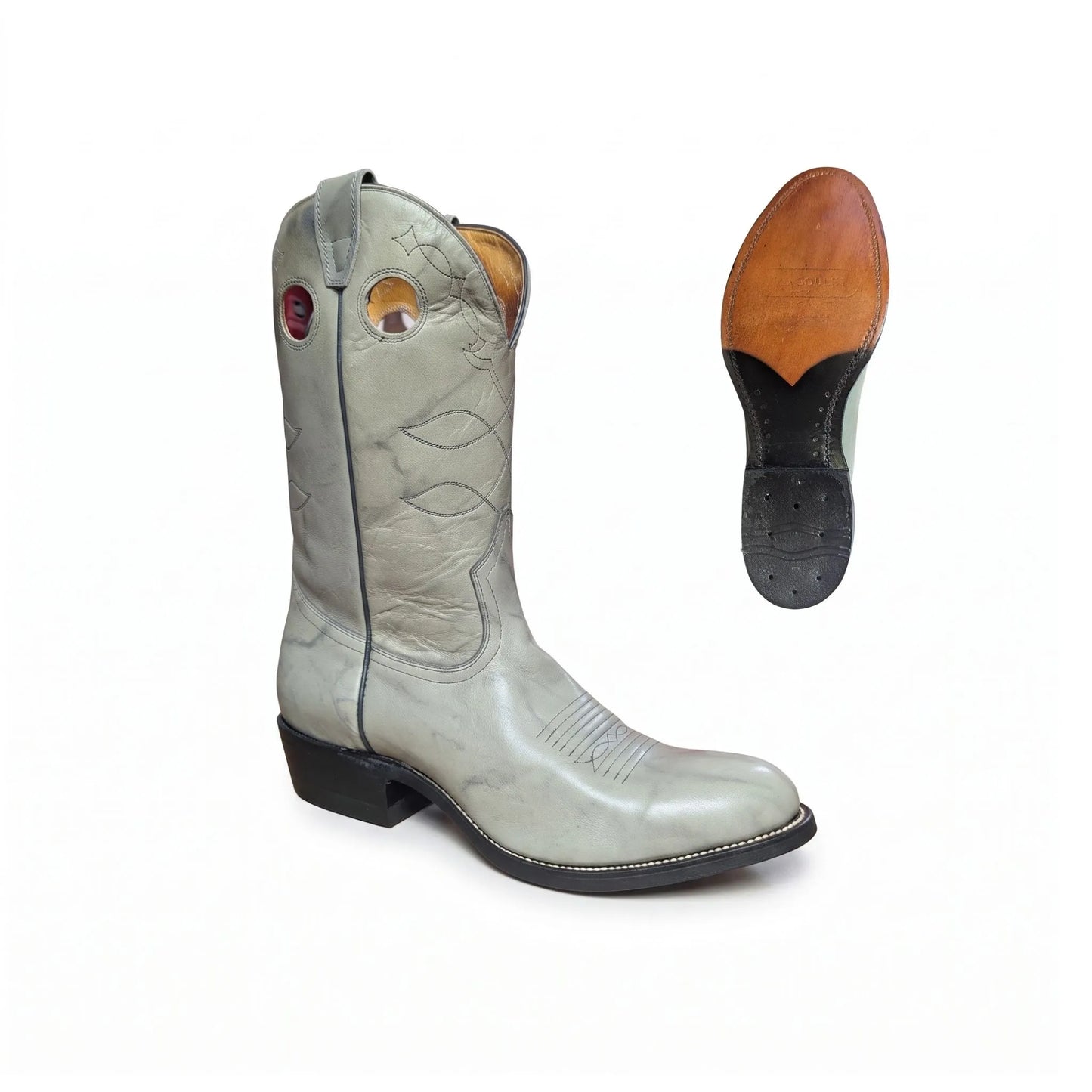 Boulet Women's Distressed Grey Leather Western Boot - Clearance