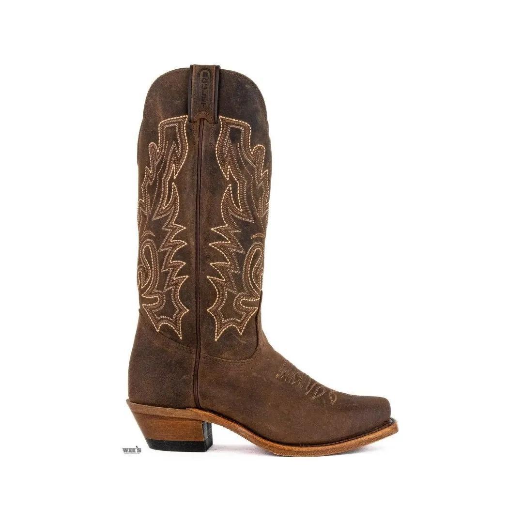 Boulet women's oiled cowhide boots, three-quarter view showing the deep brown finish.