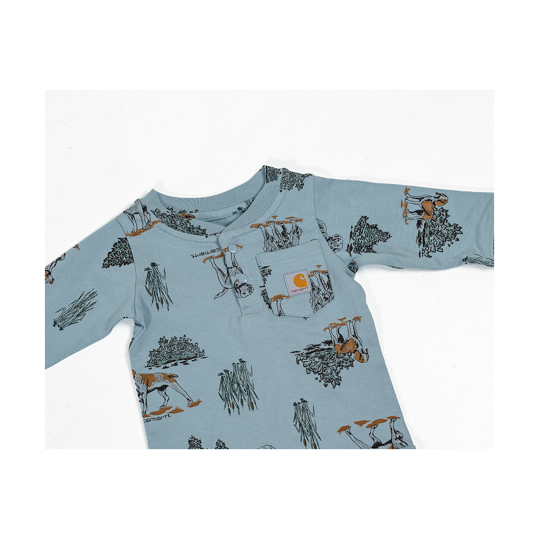 Carhartt Kid's Dog Print Long-Sleeve Henley Bodysuit