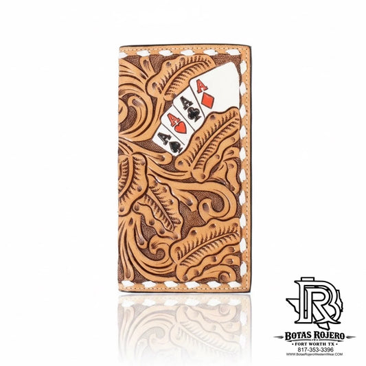 3D Belt Co Mens Natural Hand Painted Ace Cards Rodeo Wallet