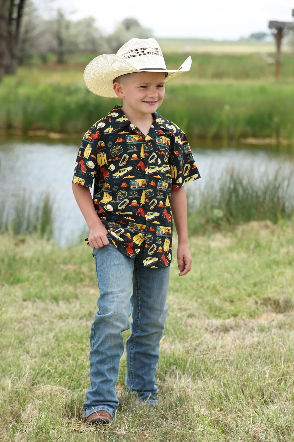 Cinch Boy's Camp SS Shirt weis-western-wear