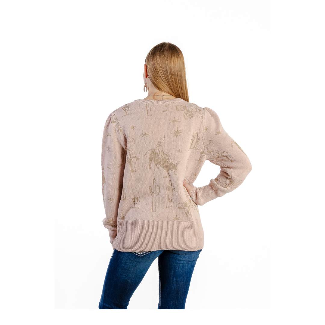 Cruel Denim Women's Pink Gold Print Pullover Sweater