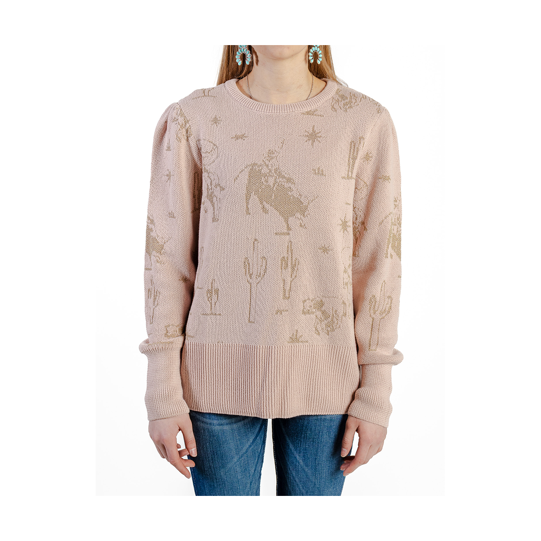 Cruel Denim Women's Pink Gold Print Pullover Sweater