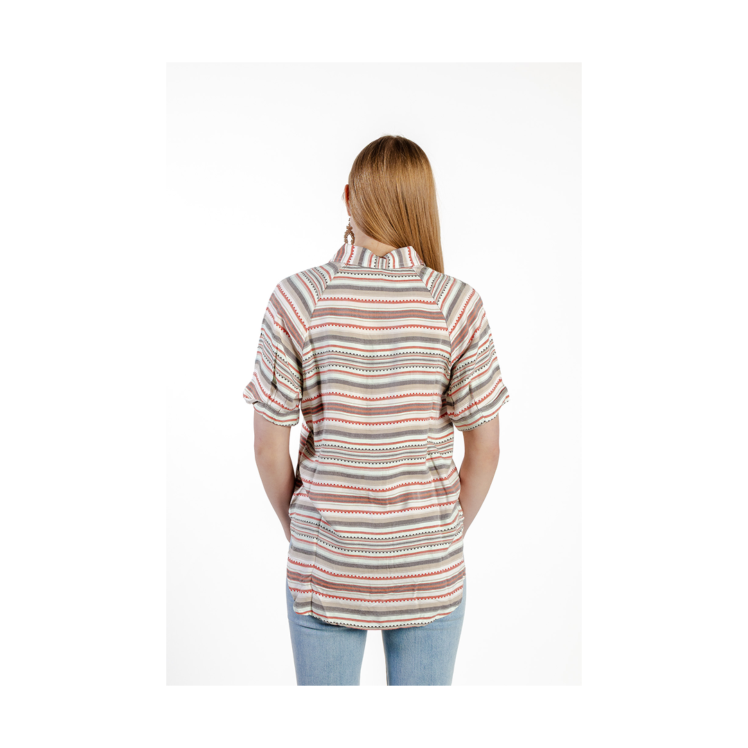 Cruel Denim Women's Stripe Short Sleeve Button Up Shirt