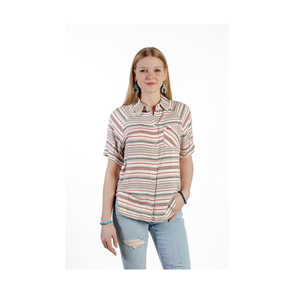 Cruel Denim Women's Stripe Short Sleeve Button Up Shirt