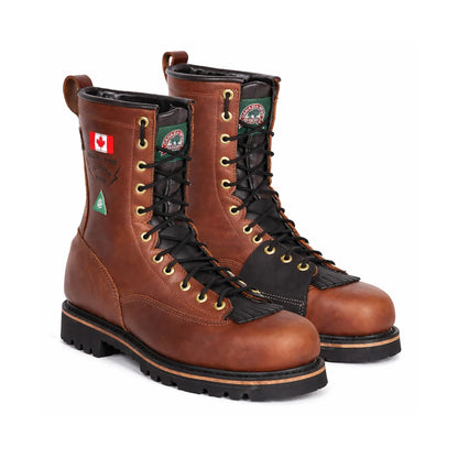 Canada West 34396 9-inch CSA steel toe climber boot in black leather, side profile view.
