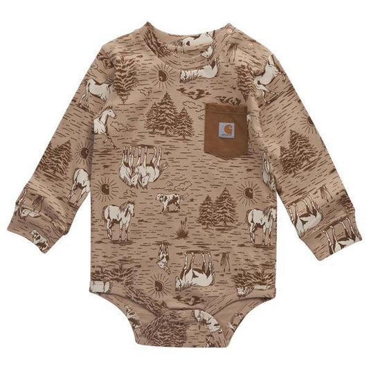 Carhartt Boy's Infant Dog and Horse Print Long Sleeve Bodysuit