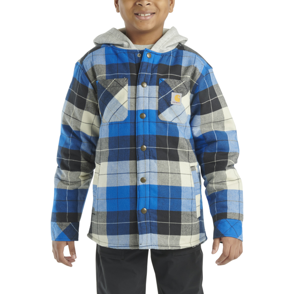 Carhartt Boy's Long Sleeve Flannel Button Down Hooded Shirt Jacket CP8584-D15, CP8584-K01