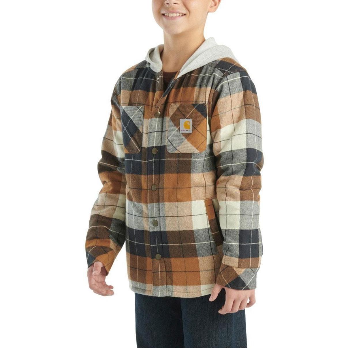 Carhartt Boy's Long Sleeve Flannel Button Down Hooded Shirt Jacket CP8584-D15