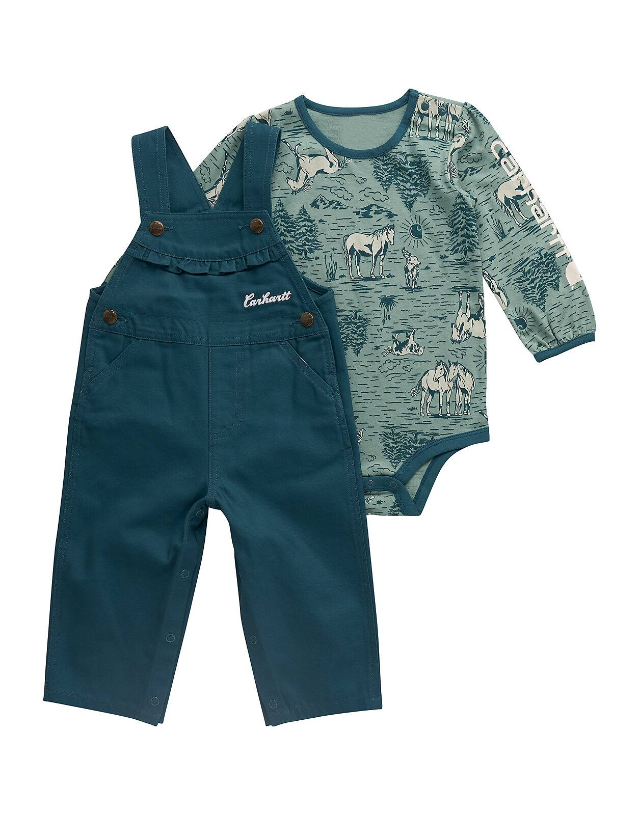 Carhartt Girls' 2-Piece Long Sleeve Bodysuit & Canvas Overall Set Baby weis-western-wear