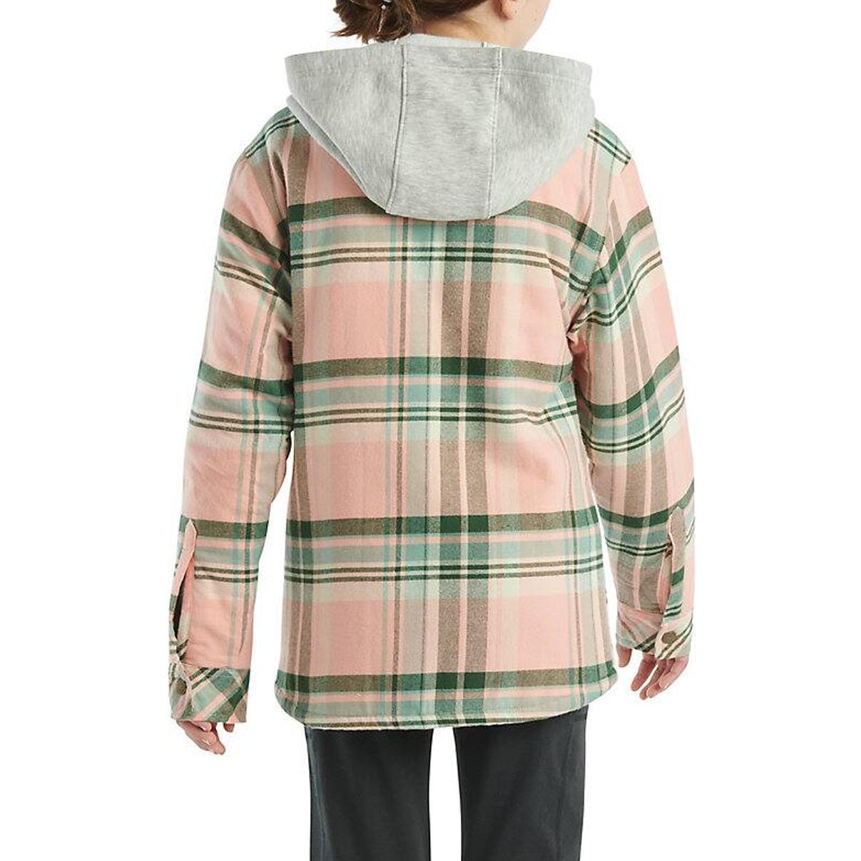 Carhartt Girls/Youth Long Sleeve Flannel Snap Front Hooded Shirt Jacket Peach CP9580