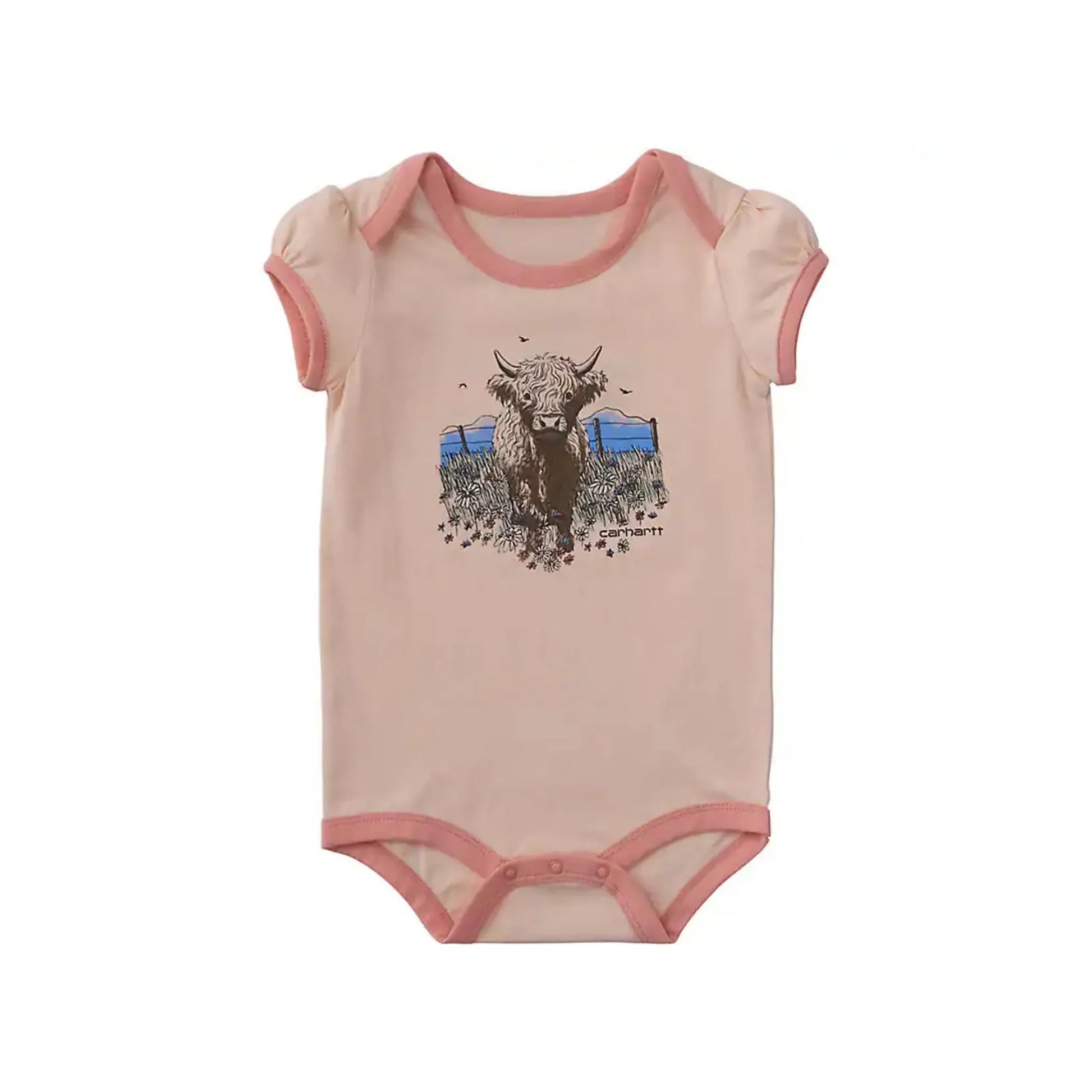 Carhartt Girls Short Sleeve Highland Cow Bodysuit in Peach weis-western-wear