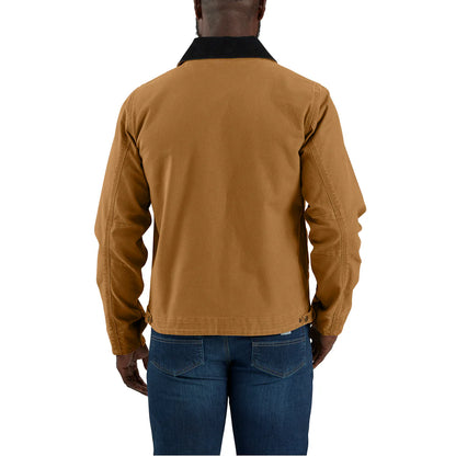 Carhartt 106234 Rugged Flex relaxed fit duck Detroit jacket in classic brown, detailed back profile view.