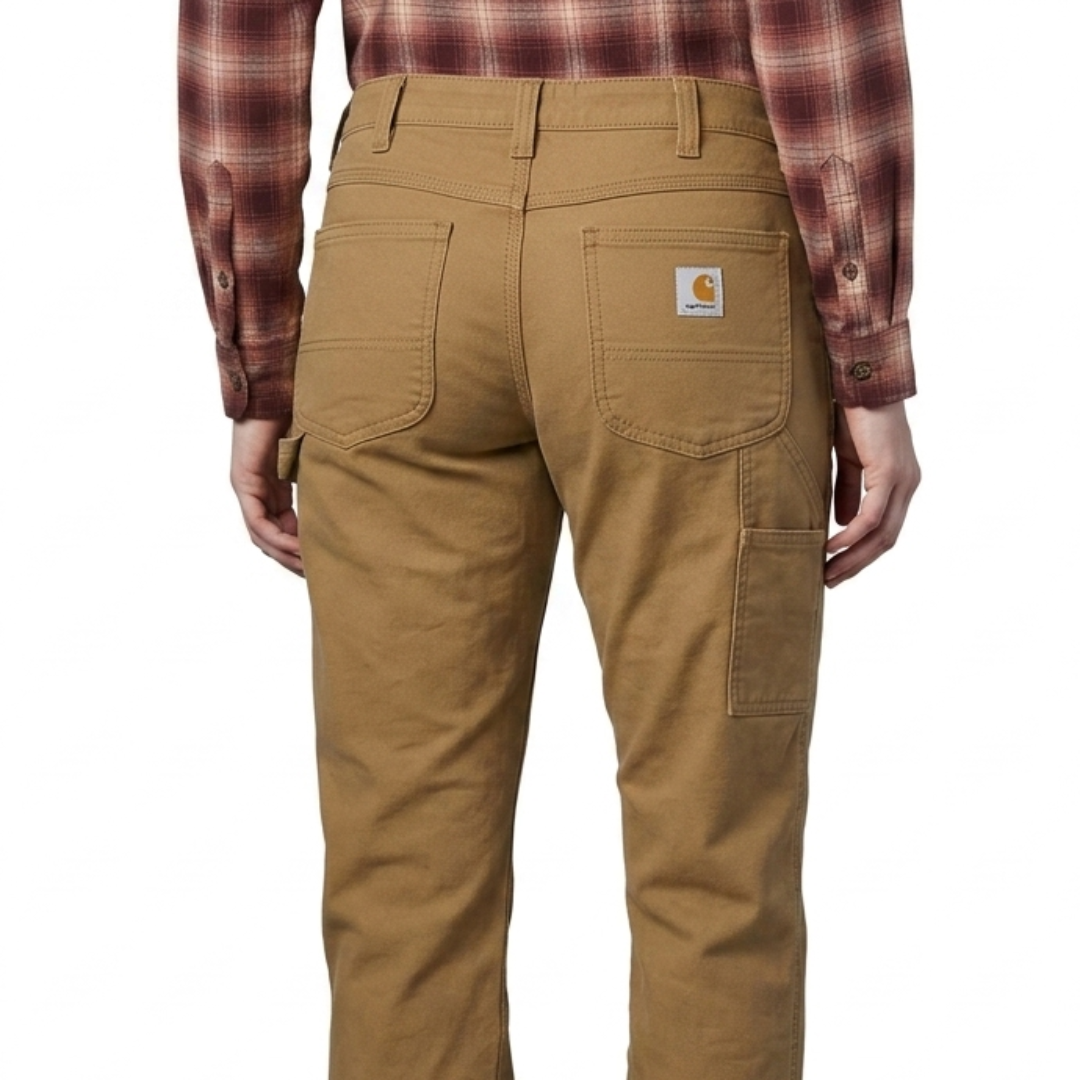 Carhartt Crawford canvas loose fit women’s work pant, front view on a model.