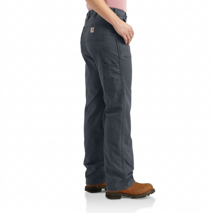 Carhartt Crawford canvas loose fit women’s work pant showing side utility pockets and tool loop details.