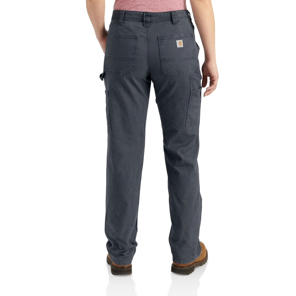 Carhartt Crawford canvas loose fit women’s work pant, flat front view showing overall layout.