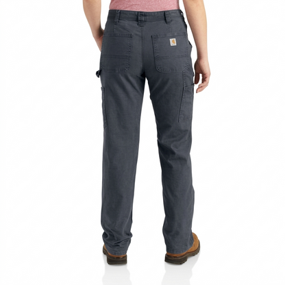 Carhartt Crawford canvas loose fit women’s work pant, flat front view showing overall layout.
