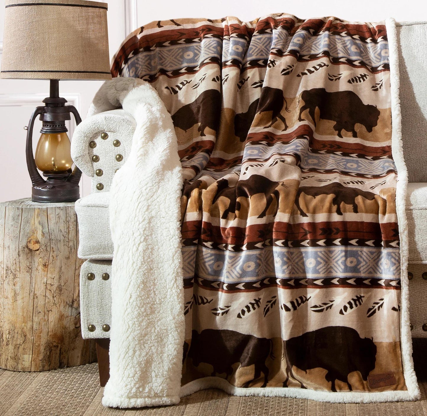 Carstens Wrangler® Buffalo Southwestern Plush Sherpa Throw JW195